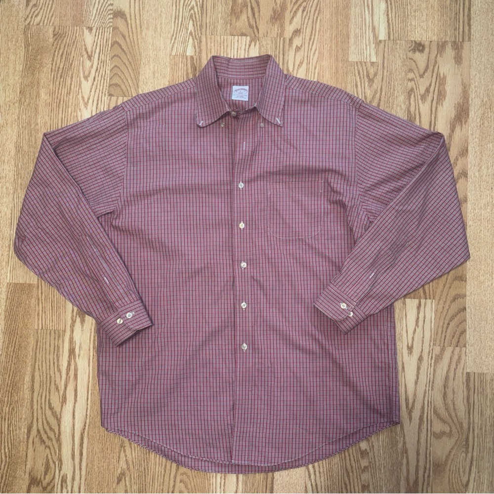 Brooks Brothers 346 Shirt Mens Large Button Down Striped Flannel Polo Shirt